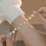 Classic Pearl Beaded Cat Paw Gold Plated Adjustable Bracelet
