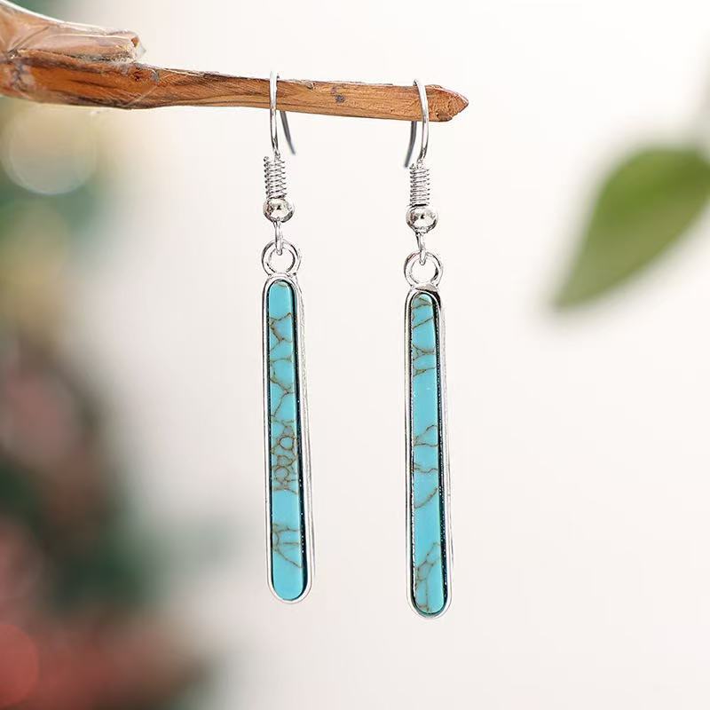 BOUCLES D'OREILLES ÉLÉGANT ANTIQUE ARGENT PLAQUÉ TURQUOISE GÉOMÉTRIE MOTIF GOUTTE