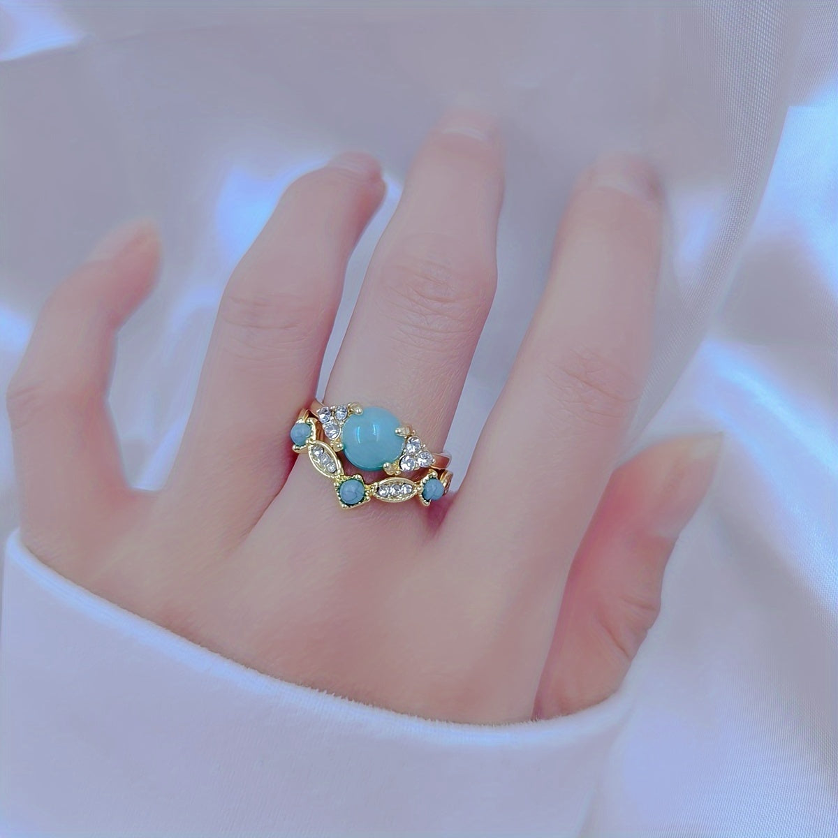 BAGUE ÉLÉGANT VINTAGE TURQUOISE IMPOSANT PLAQUÉ OR