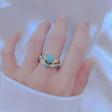 BAGUE ÉLÉGANT VINTAGE TURQUOISE IMPOSANT PLAQUÉ OR