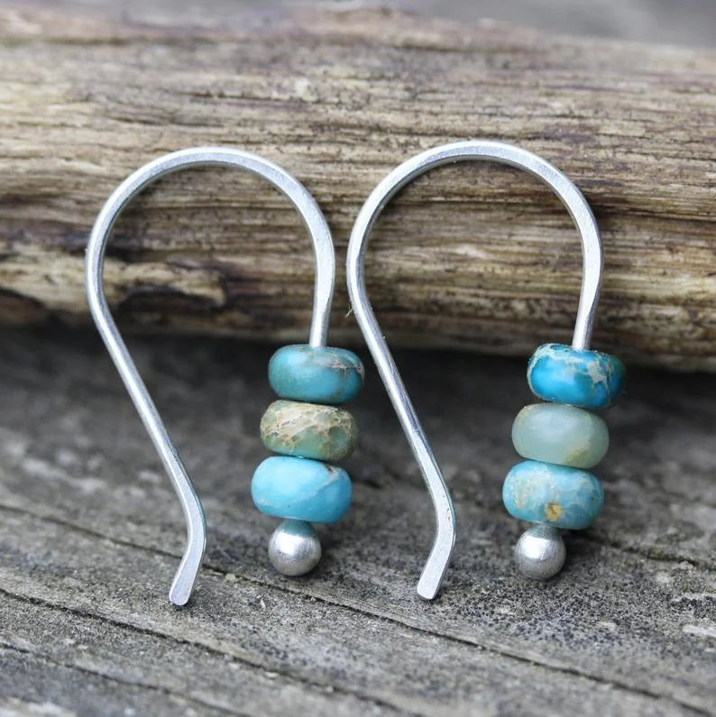 BOUCLES D'OREILLES ARTISANAL TURQUOISE PERLE GOUTTE