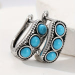 BOUCLES D'OREILLES VINTAGE ARGENT PLAQUÉ TURQUOISE ÉPAIS CRÉOLE