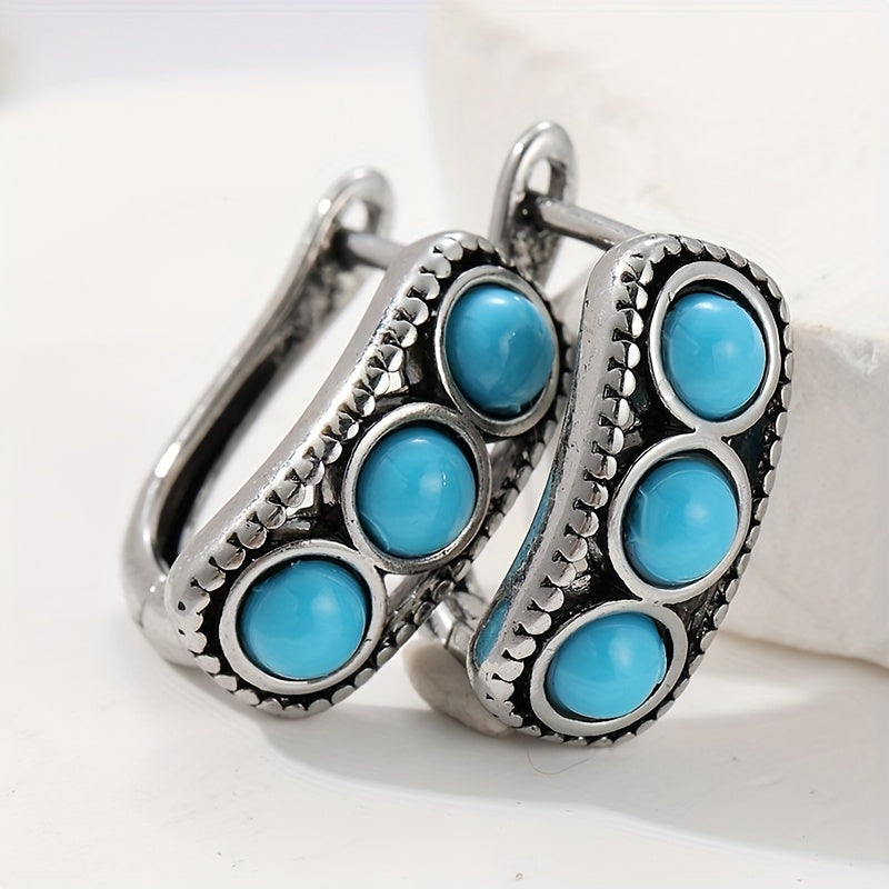 BOUCLES D'OREILLES VINTAGE IMPOSANT TURQUOISE PERLE CRÉOLE