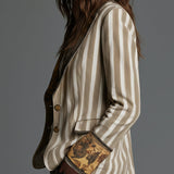 Blazer da Donna Boho a Righe Stampato con Rever