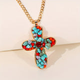 Bohemian Vibrant Colorful Turquoise Cross Pendant Necklace