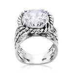 Sterling Silver CZ Braid Leaf Ring