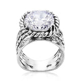 Sterling Silver CZ Braid Leaf Ring