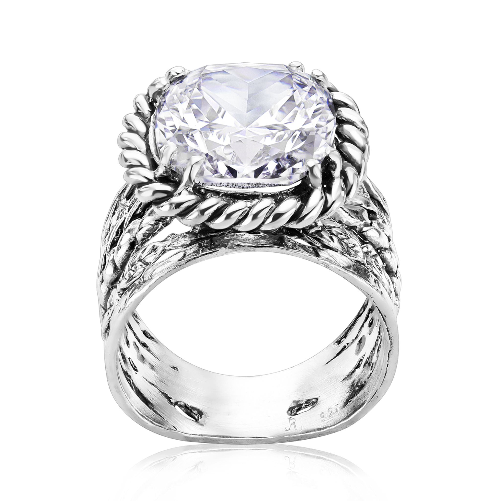 Sterling Silver CZ Braid Leaf Ring