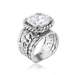 Sterling Silver CZ Braid Leaf Ring