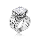 Sterling Silver CZ Braid Leaf Ring