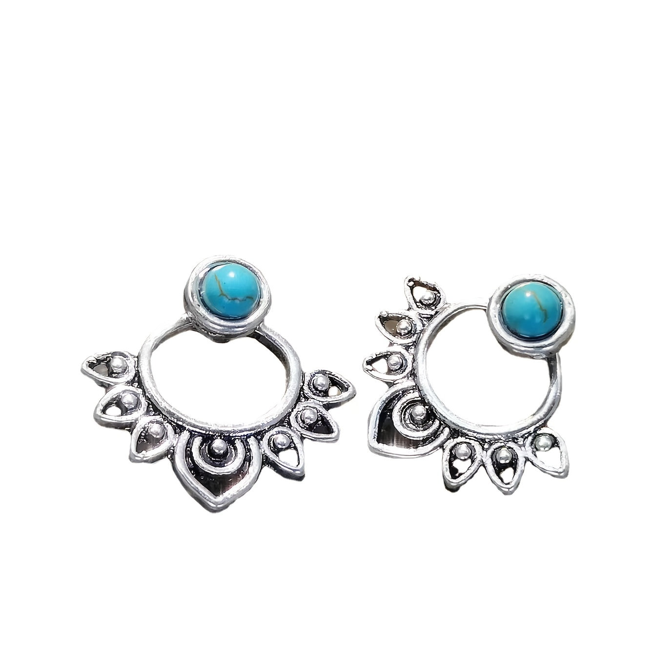 BOUCLES D'OREILLES TURQUOISE MANDALA ARGENT PLAQUÉ CLOU D'OREILLE