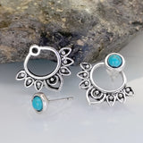 BOUCLES D'OREILLES TURQUOISE MANDALA ARGENT PLAQUÉ CLOU D'OREILLE