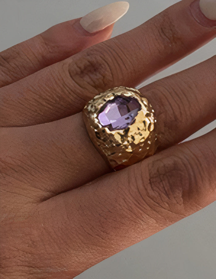 BAGUE VINTAGE TRIPLE VIOLET CRISTAL