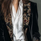 Blazer Slim Fit Nero con Stampa Barocca da Donna