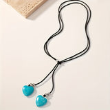 Vintage Bohemian Style Turquoise Heart Necklace and Earring Set