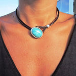 COLLIER VINTAGE CUIR CORDON TURQUOISE