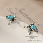 BOUCLES D'OREILLES VINTAGE TURQUOISE LIBELLULE ARGENT PLAQUÉ CLOU D'OREILLE