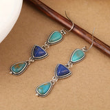BOUCLES D'OREILLES FAIT MAIN SYNTHÉTIQUE LAPIS-LAZULI TURQUOISE PENDENTIF