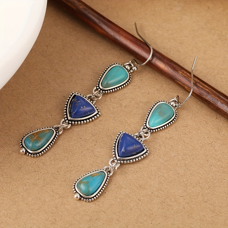 BOUCLES D'OREILLES FAIT MAIN SYNTHÉTIQUE LAPIS-LAZULI TURQUOISE PENDENTIF