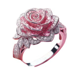 Exotic Silver-Plated Ring with Pink Flowers