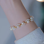 Classic Pearl Beaded Cat Paw Gold Plated Adjustable Bracelet