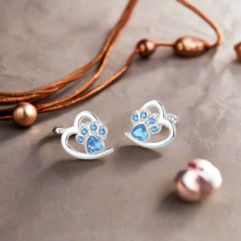 Sparkling Paw Heart Earrings
