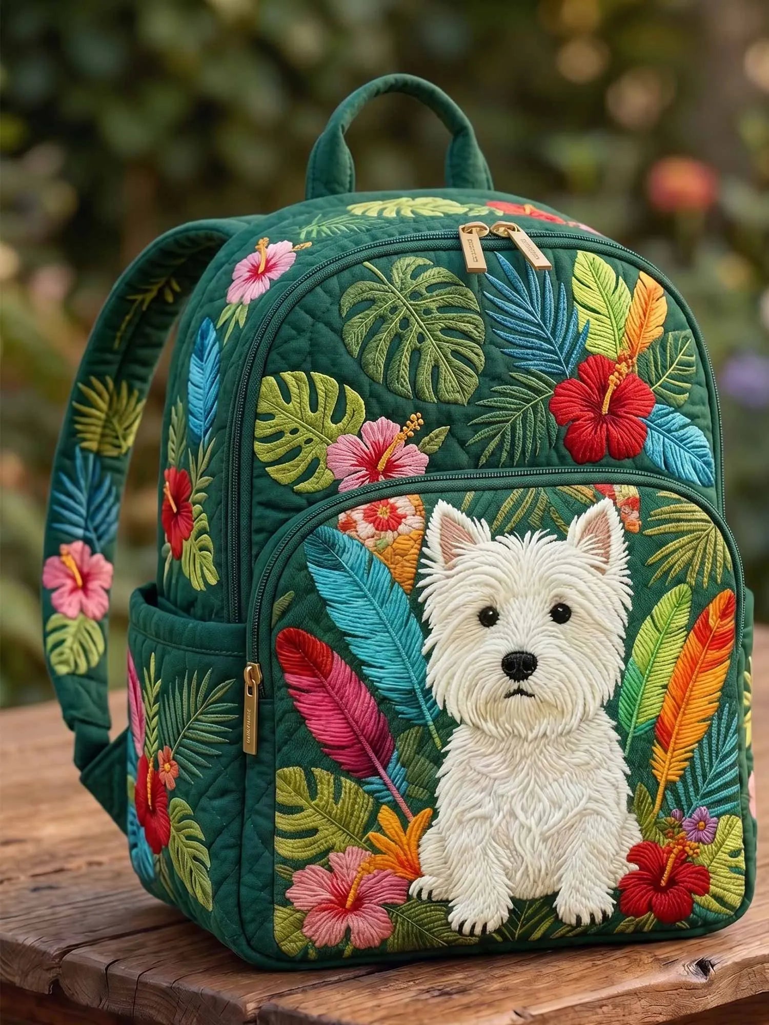 Westie Tropical Quilted Backpack