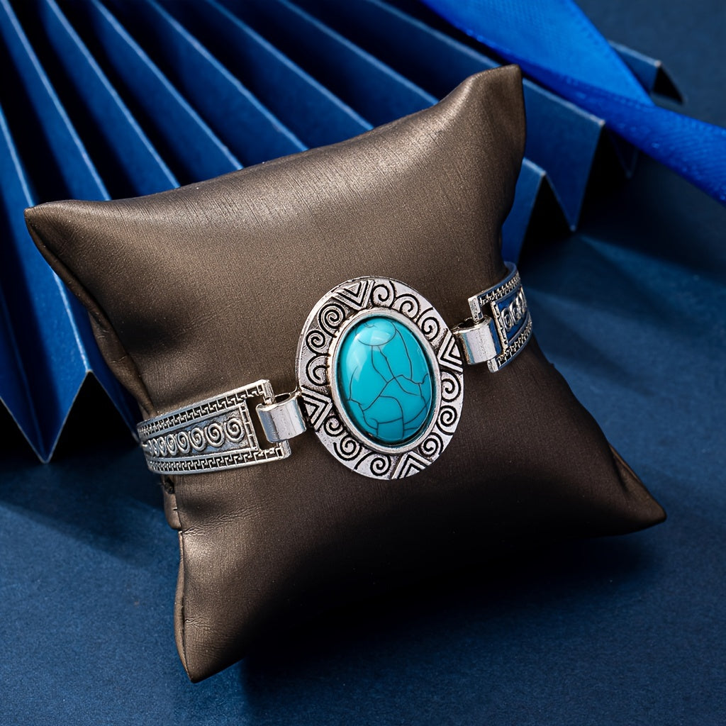 BRACELET VINTAGE TURQUOISE ACCENT VINTAGE ARGENT