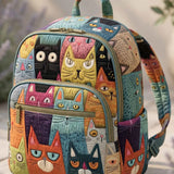Colorful Cat Collage Quilted Backpack