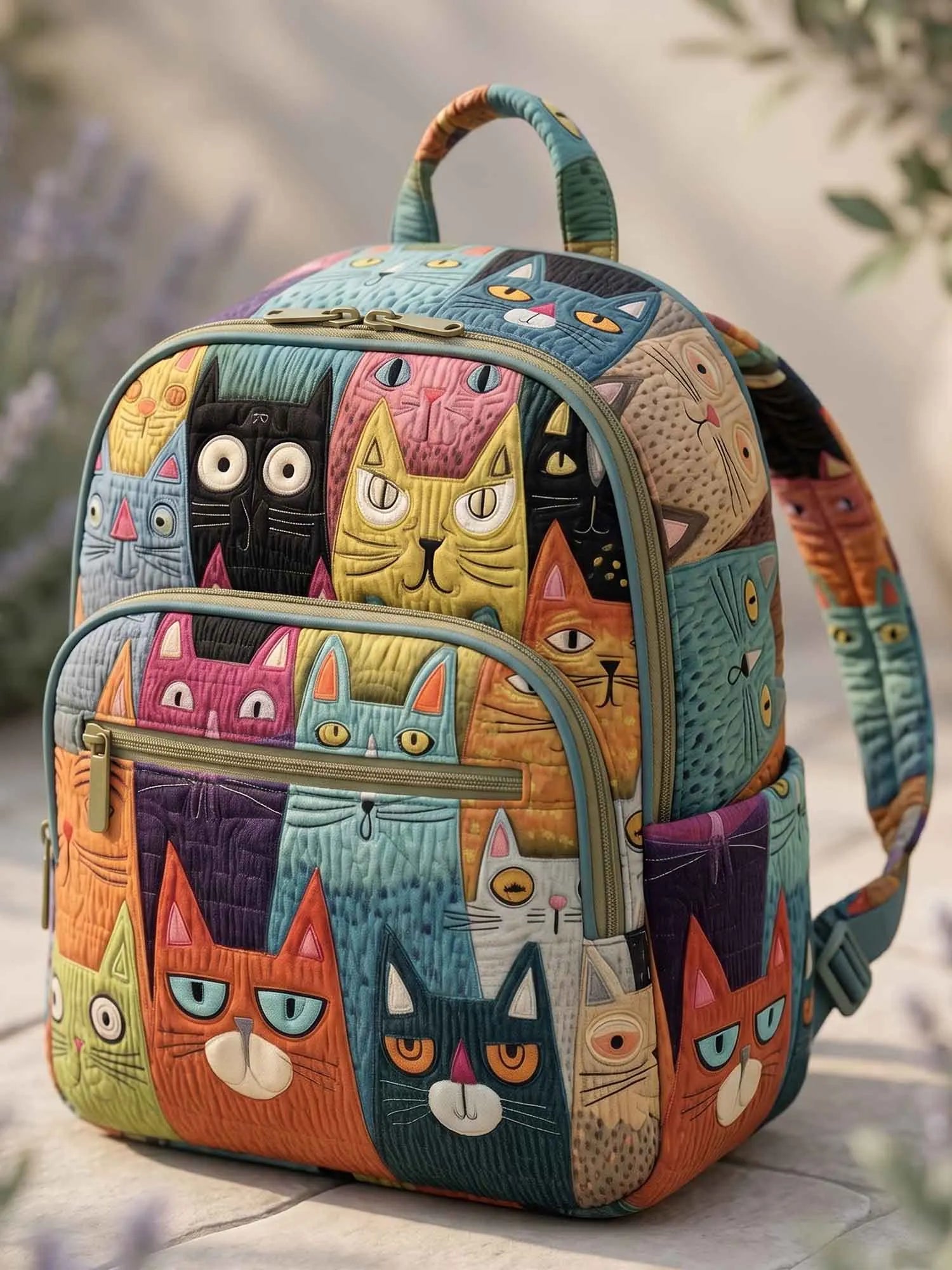 Colorful Cat Collage Quilted Backpack