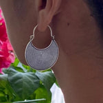 Bohemian Spiral Oxidized Dark Disc Silver Plated Earrings