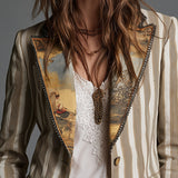 Blazer da Donna Boho a Righe Stampato con Rever