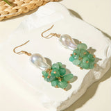 Bohemian Green Bead Drop Cluster Earrings