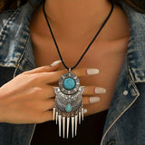 Bohemian Spike Tassel Design Turquoise Pendant Necklace
