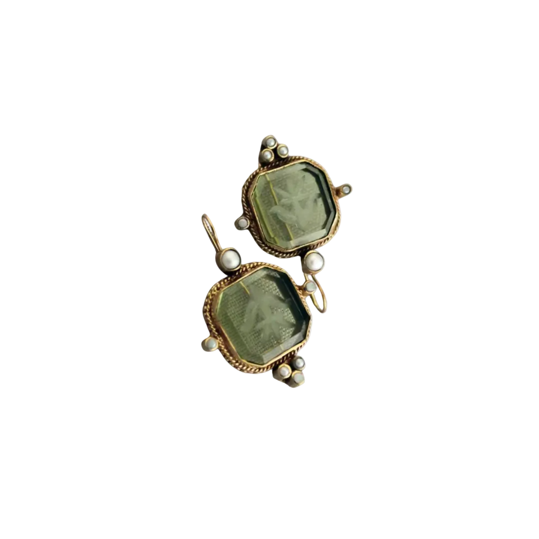 Maeble™ | Boucles d’oreilles vintage avec pierre verte et perle
