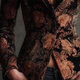 Blazer Tailored Nero e Bronzo con Stampa Floreale per Donne