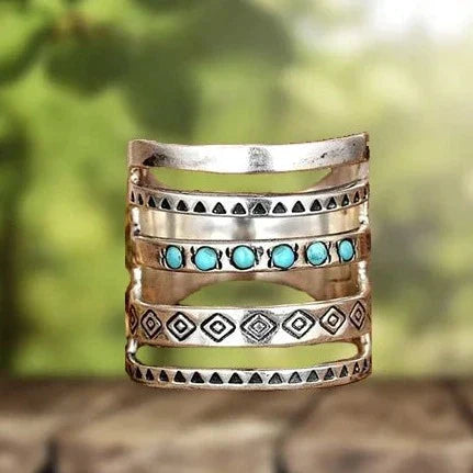 BAGUE BOHÈME AJOURÉ SCULPTÉ TURQUOISE