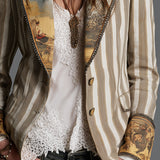 Blazer da Donna Boho a Righe Stampato con Rever