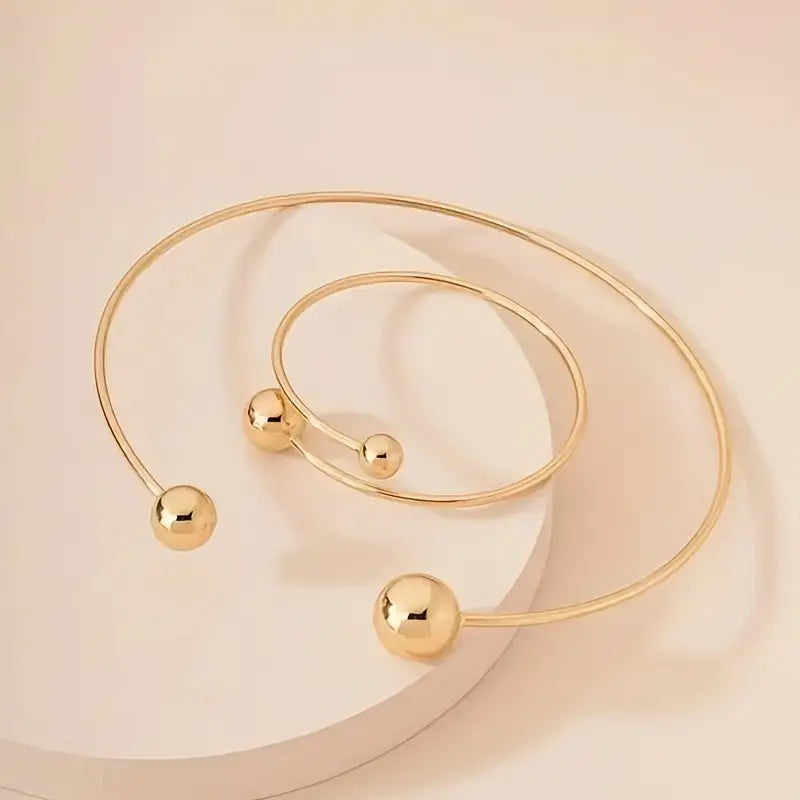 Minimalist Glow Collar & Cuff Bracelet Set - Gold
