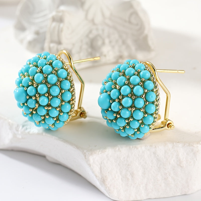 BOUCLES D'OREILLES ÉLÉGANT PALAIS TURQUOISE GRAPPE CLOU D'OREILLE