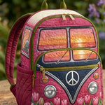 Peace Sign Hippie Van Tulip Quilted Backpack