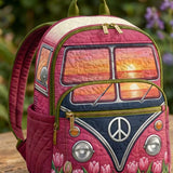 Peace Sign Hippie Van Tulip Quilted Backpack