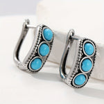 BOUCLES D'OREILLES VINTAGE ARGENT PLAQUÉ TURQUOISE ÉPAIS CRÉOLE