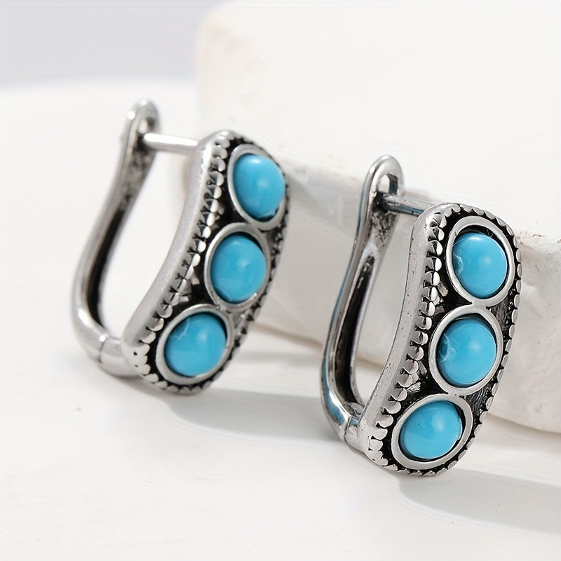 BOUCLES D'OREILLES VINTAGE IMPOSANT TURQUOISE PERLE CRÉOLE