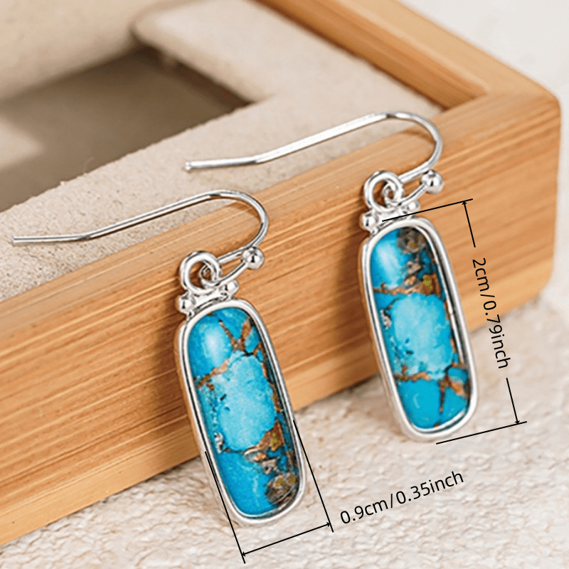 BOUCLES D'OREILLES TURQUOISE ARGENT PLAQUÉ RECTANGLE GOUTTE