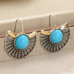 Bohemian Turquoise Gold Plated Fan Shape Hollow Hook Earrings