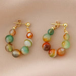 Boho Natural Stone Beaded Gold Plated Hoop Earrings