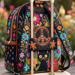 Floral Black Cat Quilted Backpack