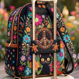 Floral Black Cat Quilted Backpack