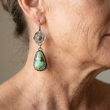 BOUCLES D'OREILLES VINTAGE TURQUOISE FLORAL GOUTTE